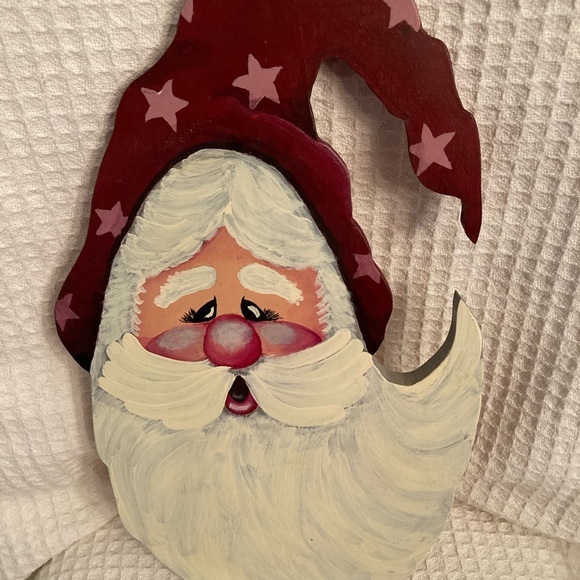Handmade & Hand Painted Wooden Santa Face Decoration 19...